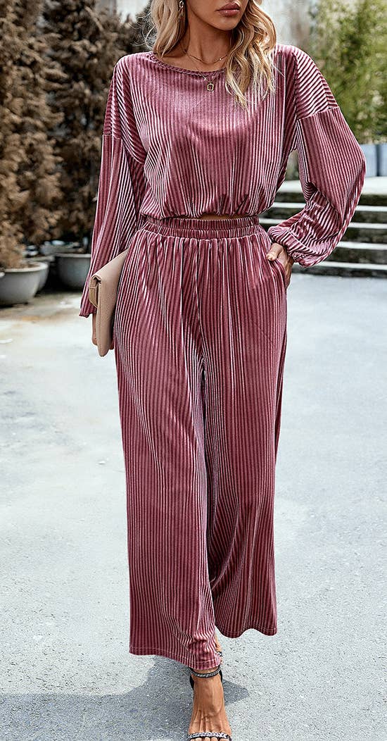 HIDDENBRAND - Wholesale Top & Pant Set (NOT Loungewear) - Women's - Women's Velvet Suit Casual Two Piece7