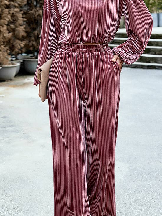 HIDDENBRAND - Wholesale Top & Pant Set (NOT Loungewear) - Women's - Women's Velvet Suit Casual Two Piece7