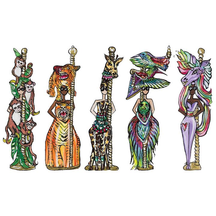 MERRY-GO-ROUND GIRLS PRINT for wholesale by Charlotte Posner