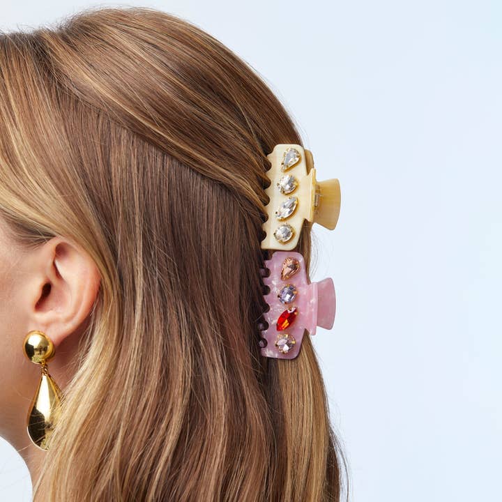 Lele Sadoughi - Wholesale Hair Clip - Women's - BONE MINI CRYSTAL CLAW CLIP
