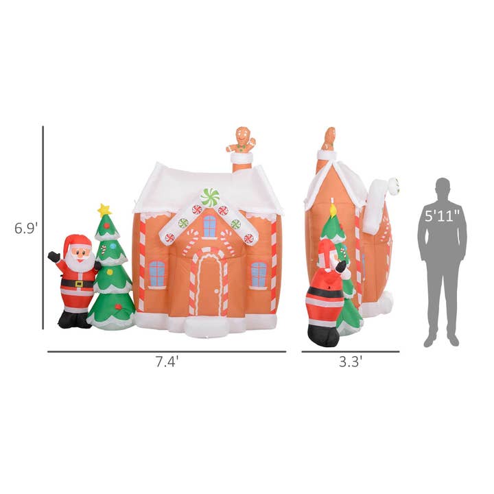 39F Inc. - Wholesale Inflatables - 7FT Inflatable Gingerbread House with Santa and Tree Lights3