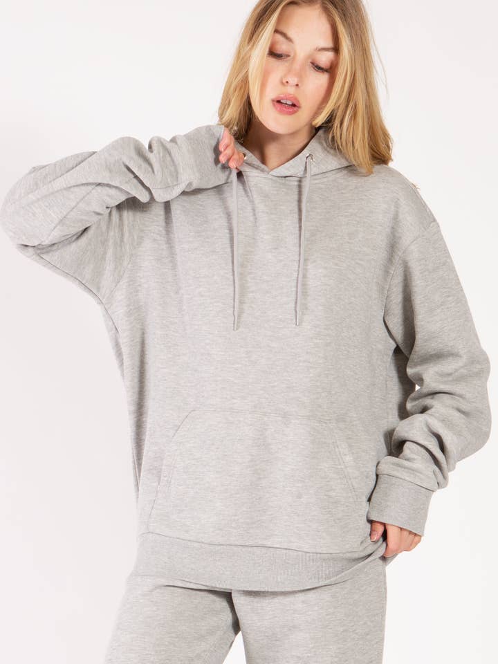 Over size solid color fleece hoodie pull over sweat jacket for wholesale by Color 5