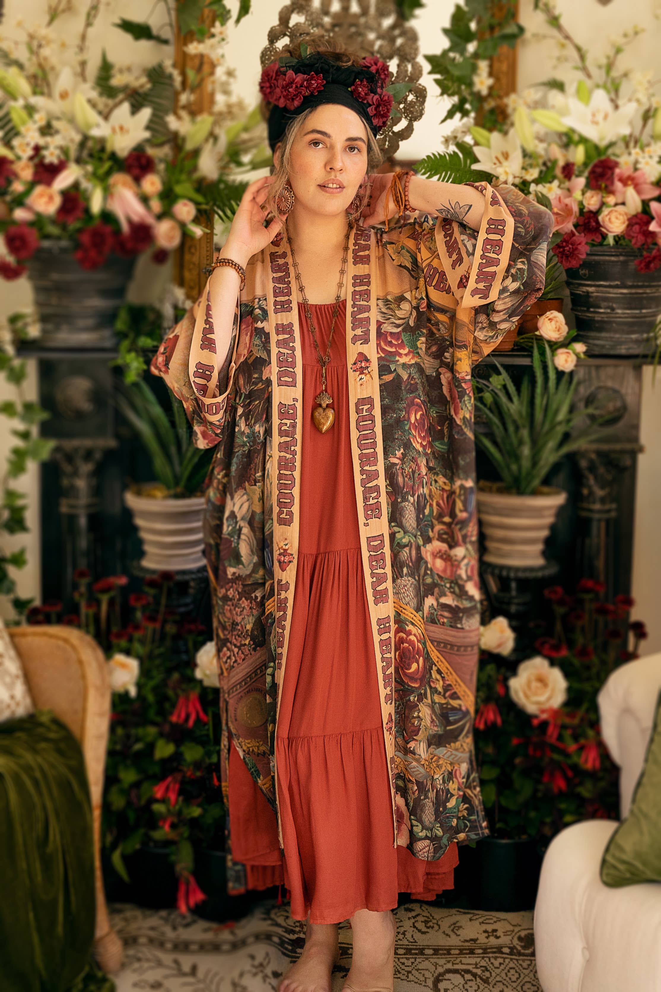 Market of Stars (USA) - Wholesale Kimono - Women's - Courage Dear Heart Opera Duster Kimono Robe w/ Sacred Heart23