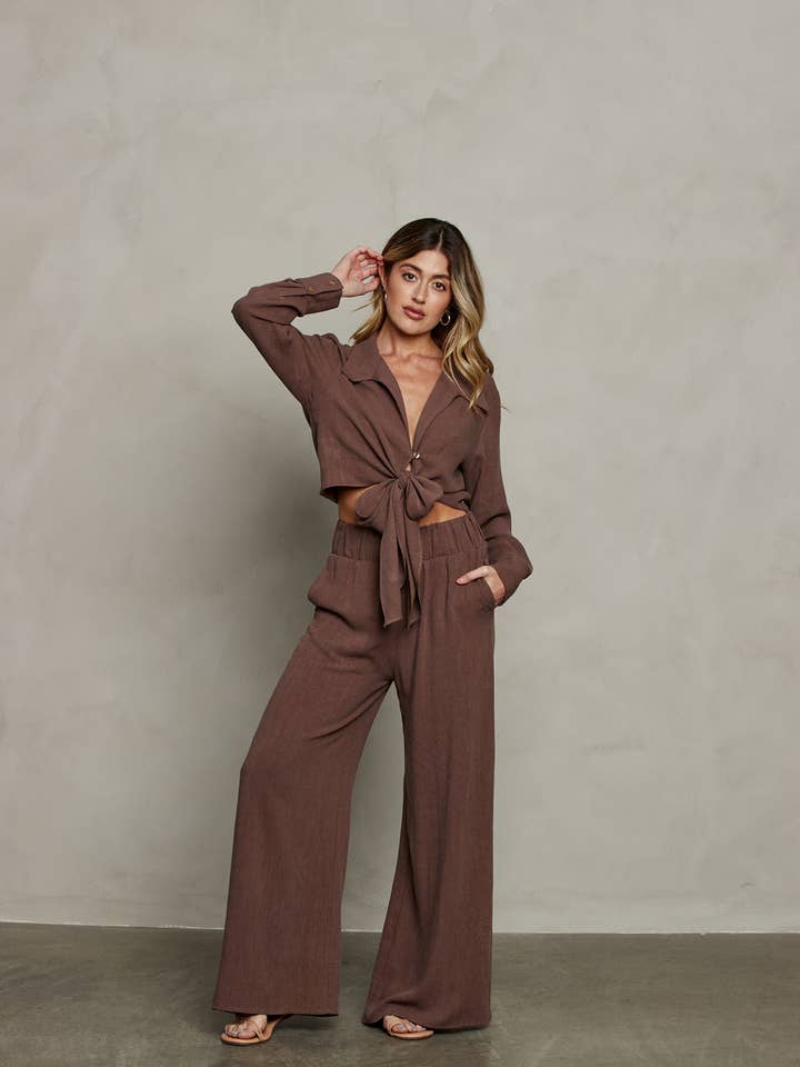 Rhea Wrap Top - Brown for wholesale on Faire2