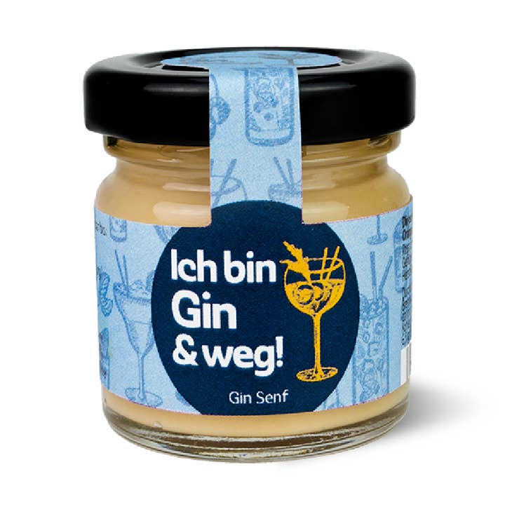 Gin Mustard โIch bin Gin & Goneโ mini glass -
medium-sharp for wholesale by Altenburger Senf & Feinkost GmbH & Co. KG