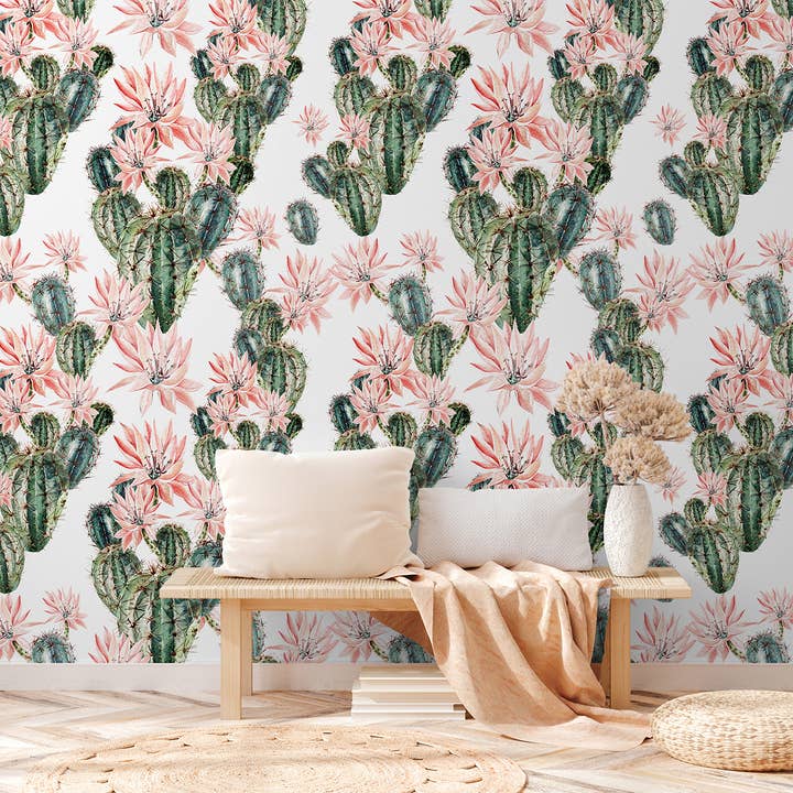 Aquarel Cactus Kinderkamer Behang, Tropische Minimalistische Muurdecoratie voor wholesale door SimurgWallArts