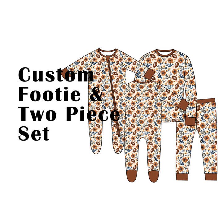 Custom Bamboo Footie and 2 Piece Same Print Bundle 2 for wholesale by Blue Sea Clothing