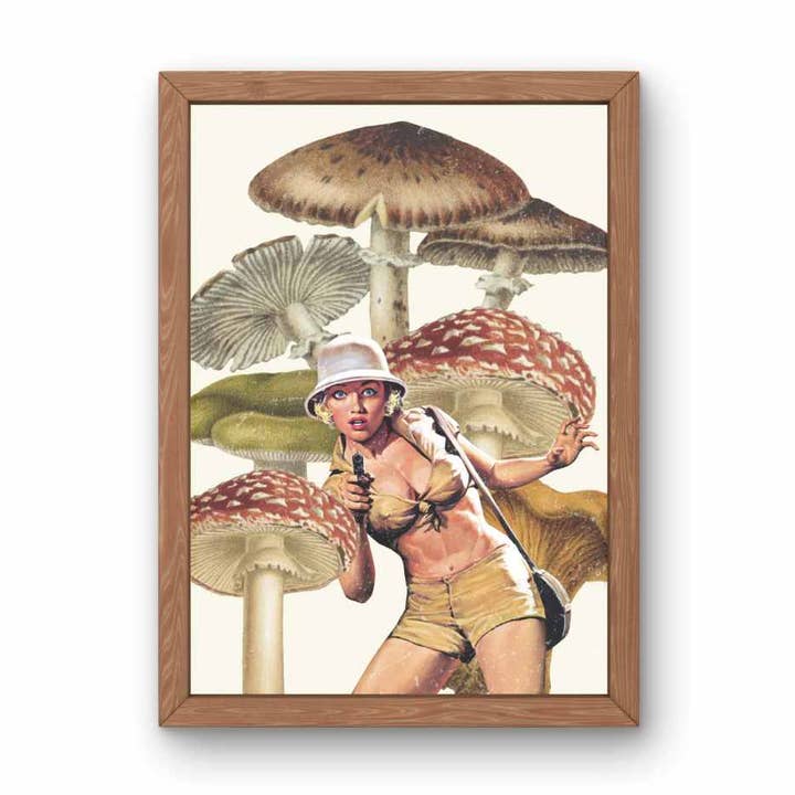 Retro Surreal Mushroom Wall Art, Vintage Collage Art Print for wholesale by Lady Kady Art