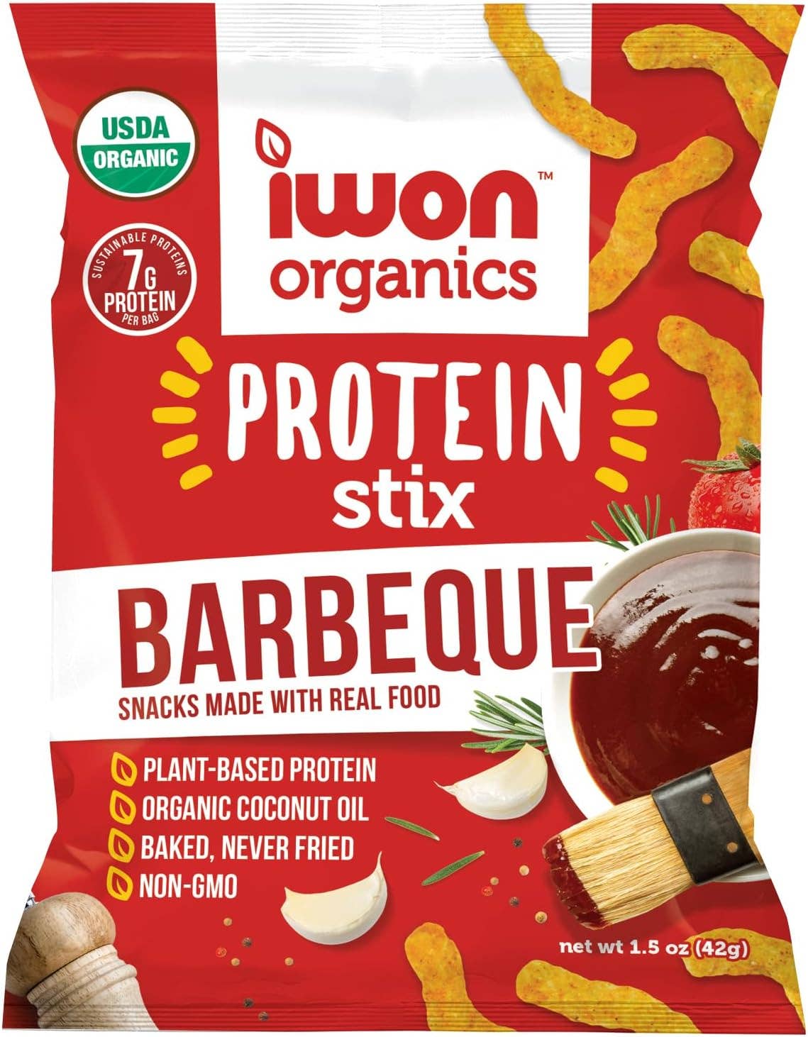 L&F Universal Goods - Wholesale Puffed Snack - IWON ORGANICS PROTEIN STIX 8/1.5OZ MESQUITE BBQ0
