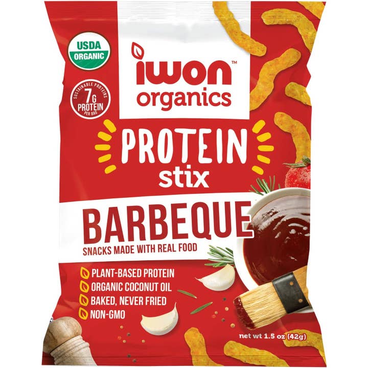L&F Universal Goods - Wholesale Puffed Snack - IWON ORGANICS PROTEIN STIX 8/1.5OZ MESQUITE BBQ