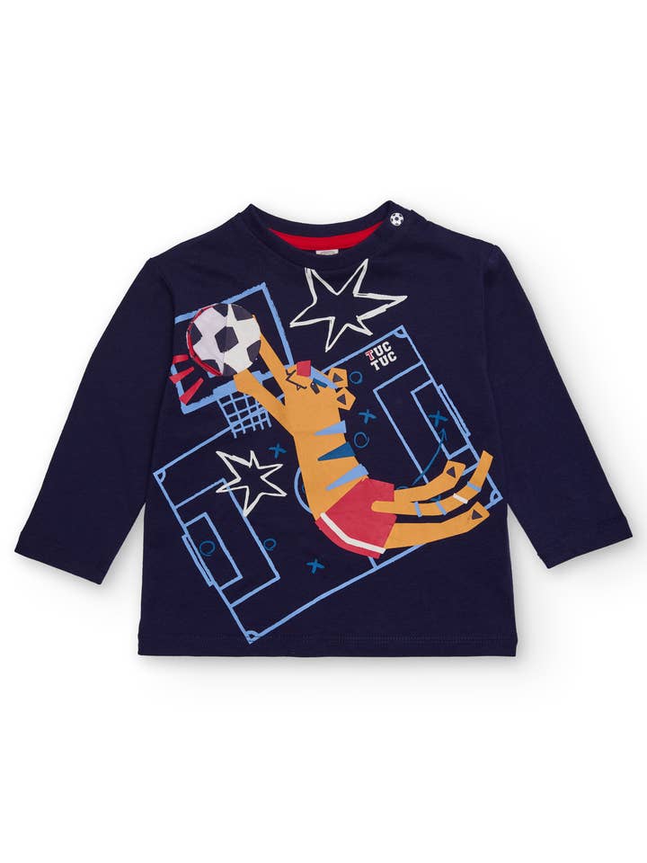 Blue sweatshirt for boy with soccer player lion print for wholesale by tuc tuc