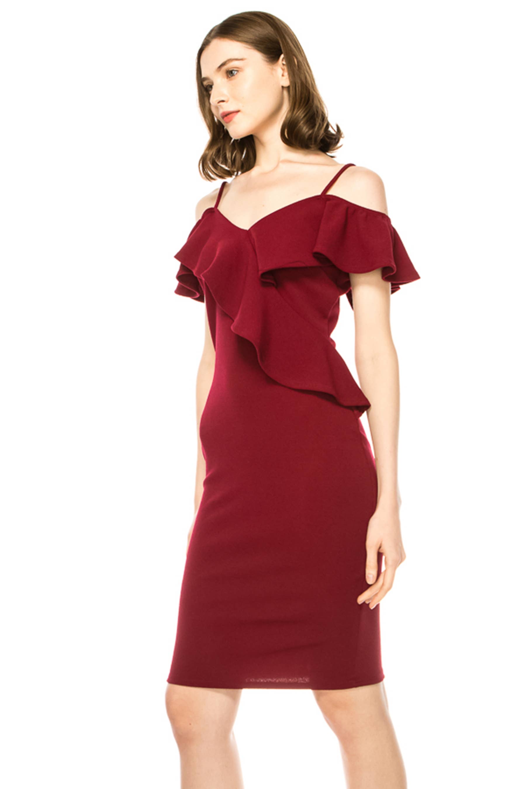 MOA COLLECTION - Wholesale Dress - Women's - Women's Off Shoulder Ruffle Accent Bodycon Dress5