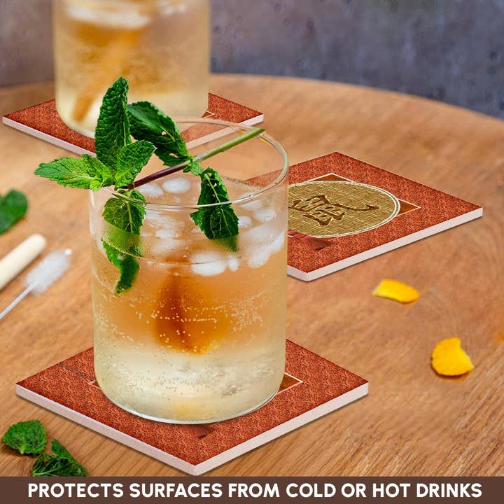 3dRose - Wholesale Coasters - 3dRose, image of Sign of the Blessing, Chinese, Tassel, Asian Design, Orange , Coaster2