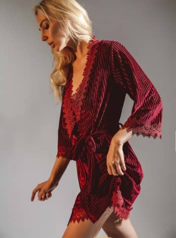KTNN Studio Inc. - Wholesale Nightgown - Women's - Burgundy Velvet Velour Nightgown1