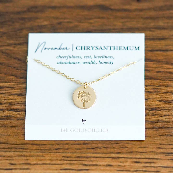 Words By Heart - Vente Colliers à pendentif - Collier disque de fleurs de naissance. REMPLI D'OR, OR ROSE, Sterling13