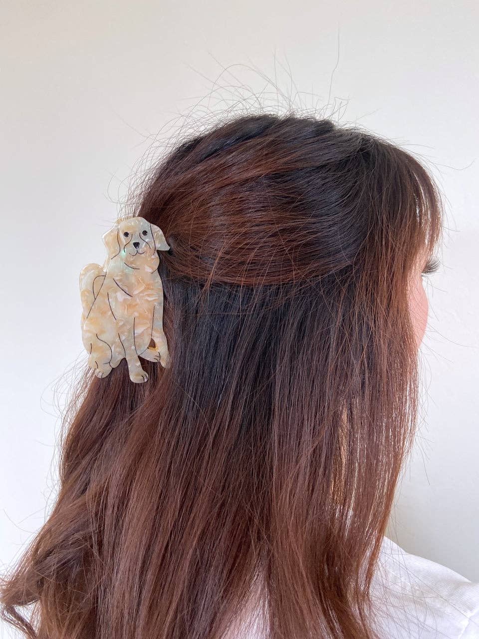 Solar Eclipse - Vente Pince à cheveux – femme - Pince à cheveux en forme de griffe de chien Golden Retriever peinte à la main | Écologique2