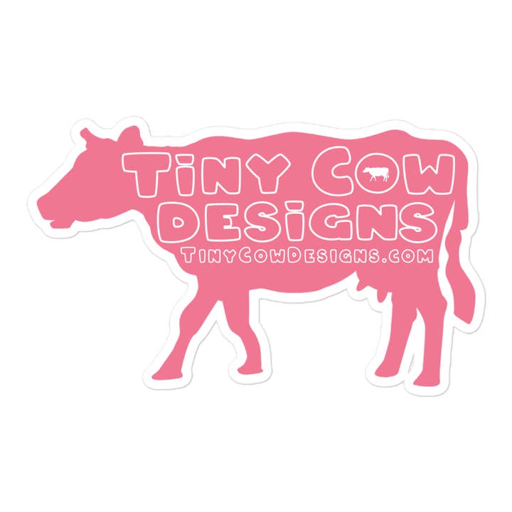 "Moo Merch" Cow Sticker - Dark Pink for wholesale by Tiny Cow Designs