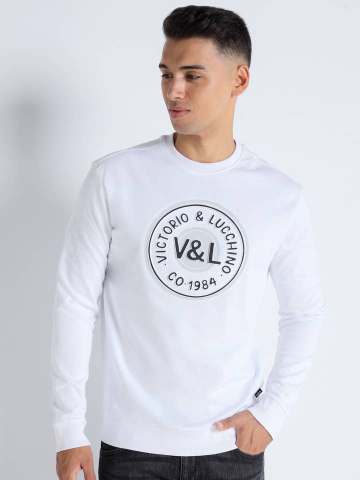 V&LUCCHINO - Sweatshirt à col rond avec logo embossé pour la vente par PAUSANT SHOP ONLINE