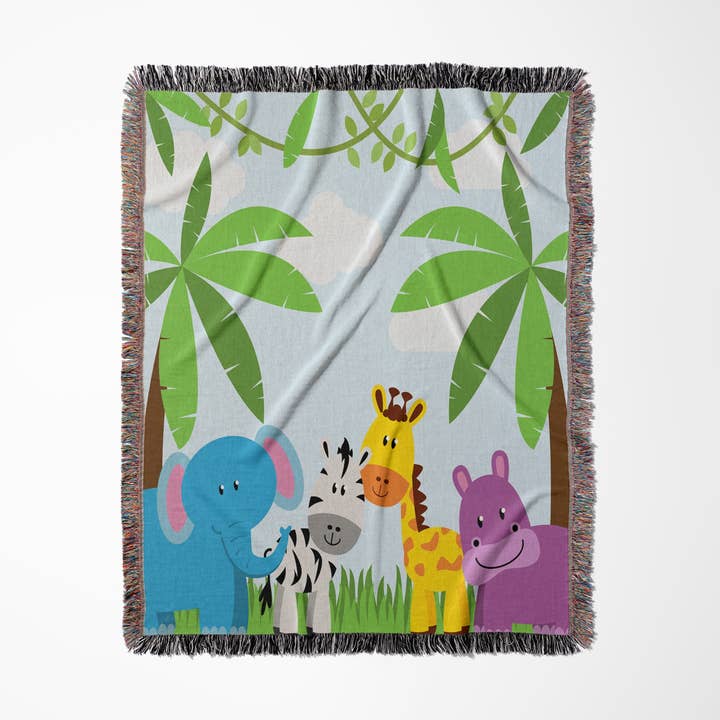 3dRose - Wholesale Throw Blanket - 3dRose, Cute Jungle Animals Scene, Blanket0