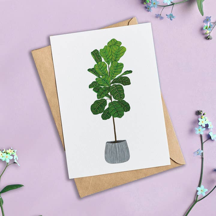 Tarjeta de pintura de higuera con forma de hoja de violín, 5 x 7 pulgadas, reciclada para venta al por mayor de Lara Oztekin Designs