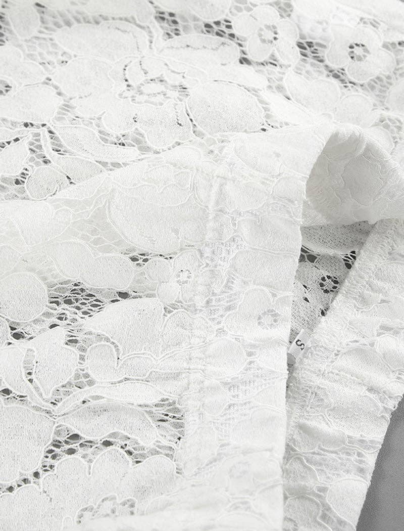 WHITE Sheer Floral Lace High-Waisted Pants for wholesale on Faire4