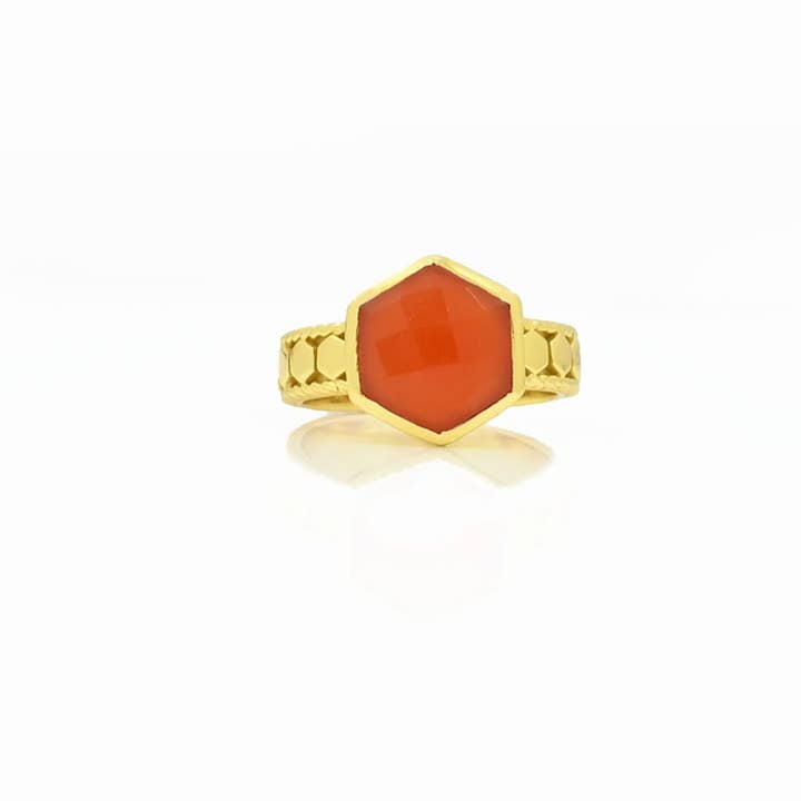 Schmuckoo Berlin - Wholesale Single Stone/Solitaire Ring - The Hexagon Gold Silver 925 - Carnelian (3 Rings)1