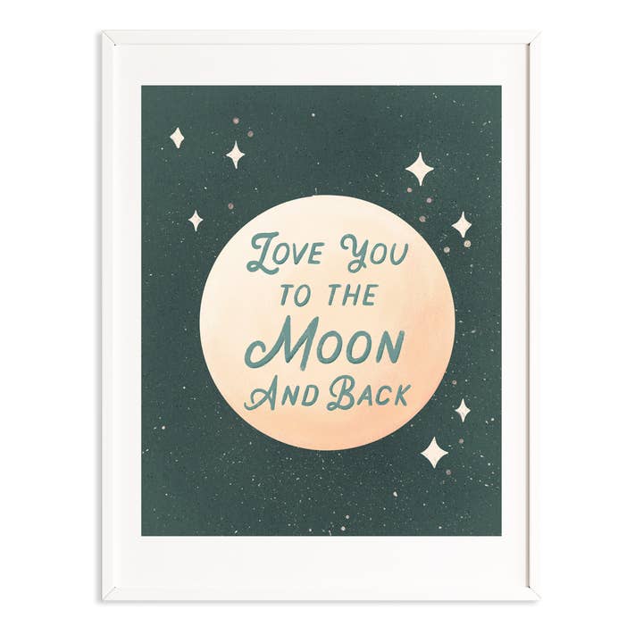 Love you to the moon and back nursery art print for wholesale by Sweetpea and Co.