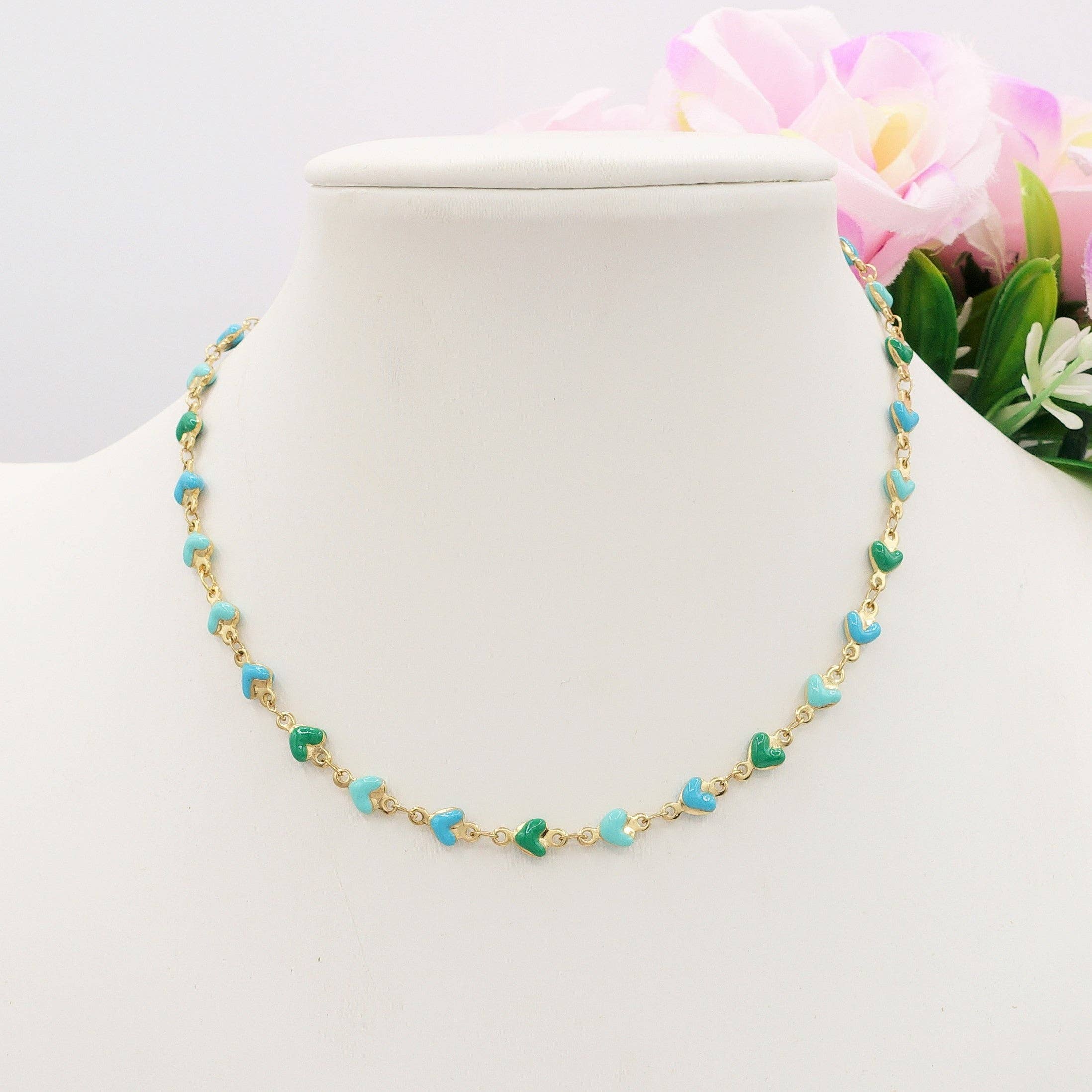 Daemon srls – Engroshandel Perlehalskæde – TAHITI~ halskæde i rustfrit stål med emaljerede hjerter13