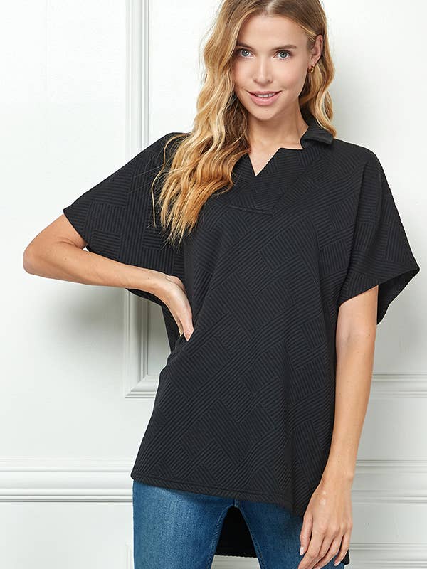 T3704 Textured Drop Shoulder w/Collar TOP for wholesale by See and Be Seen