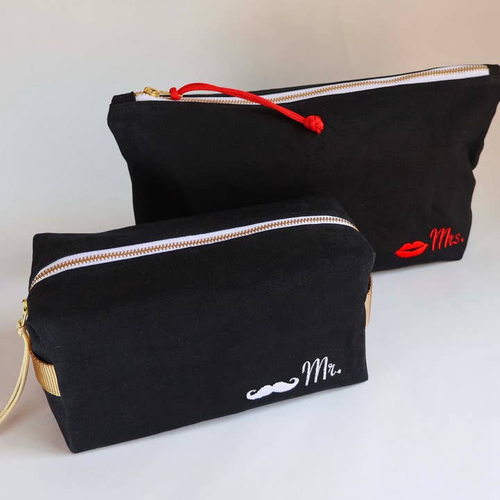 neceser de lona encerada, juego bordado Sr. y Sra. para venta al por mayor de Newton Supply Co