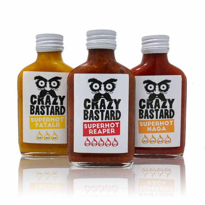 3-Set (Superhot sauces) Hot Sauce Pack for wholesale by CBS Foods GmbH (Crazy Bastard Sauce)