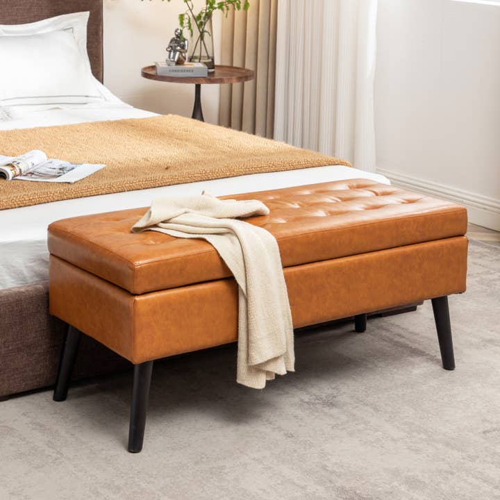 Brown Bedroom and Entryway Leather Storage Bench 43.3" W x 17.7 for wholesale on Faire