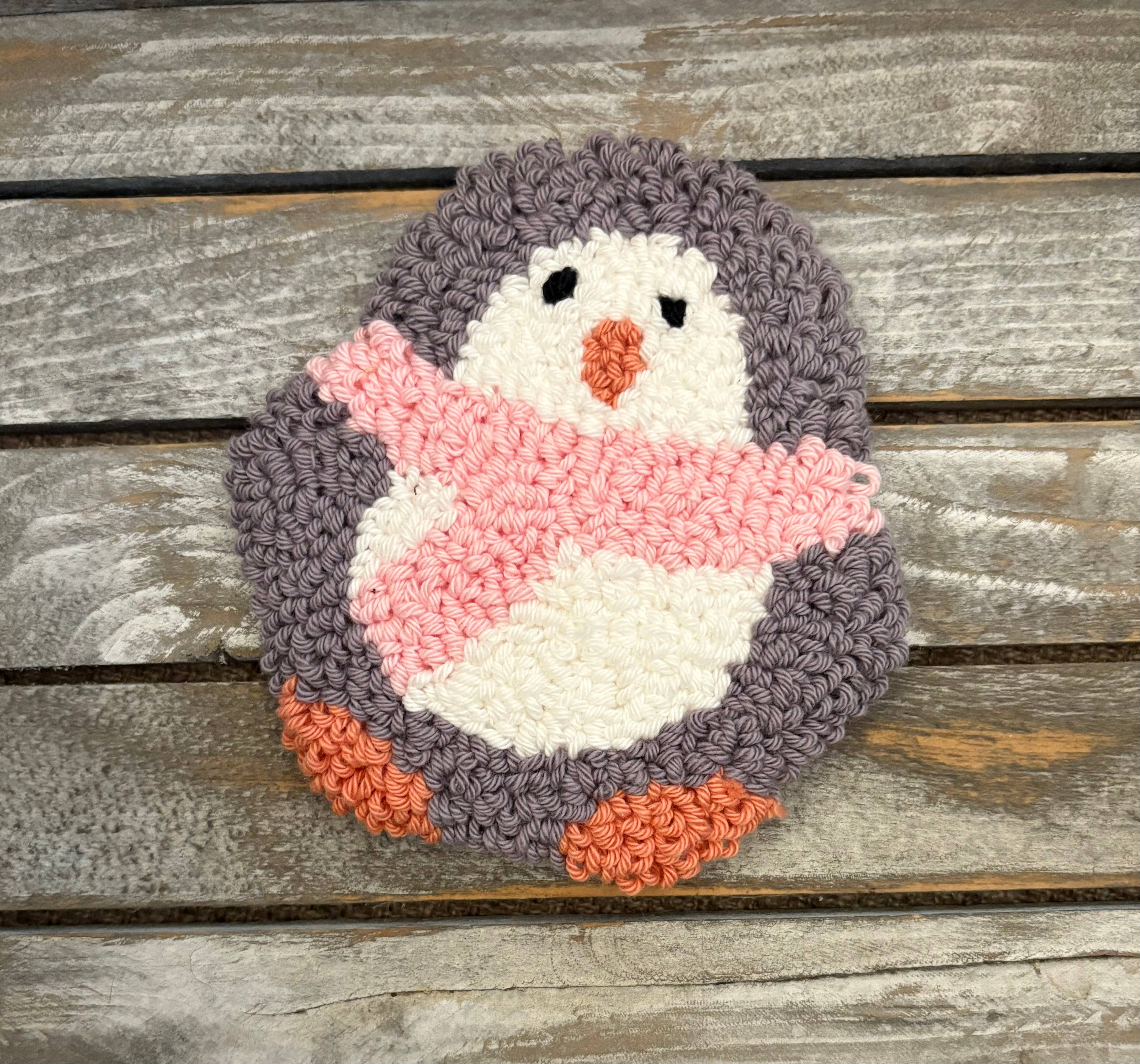 Chickadee Creations - Wholesale Coasters - Penguin coffee coaster, mug rug, punch needle, mug coaster