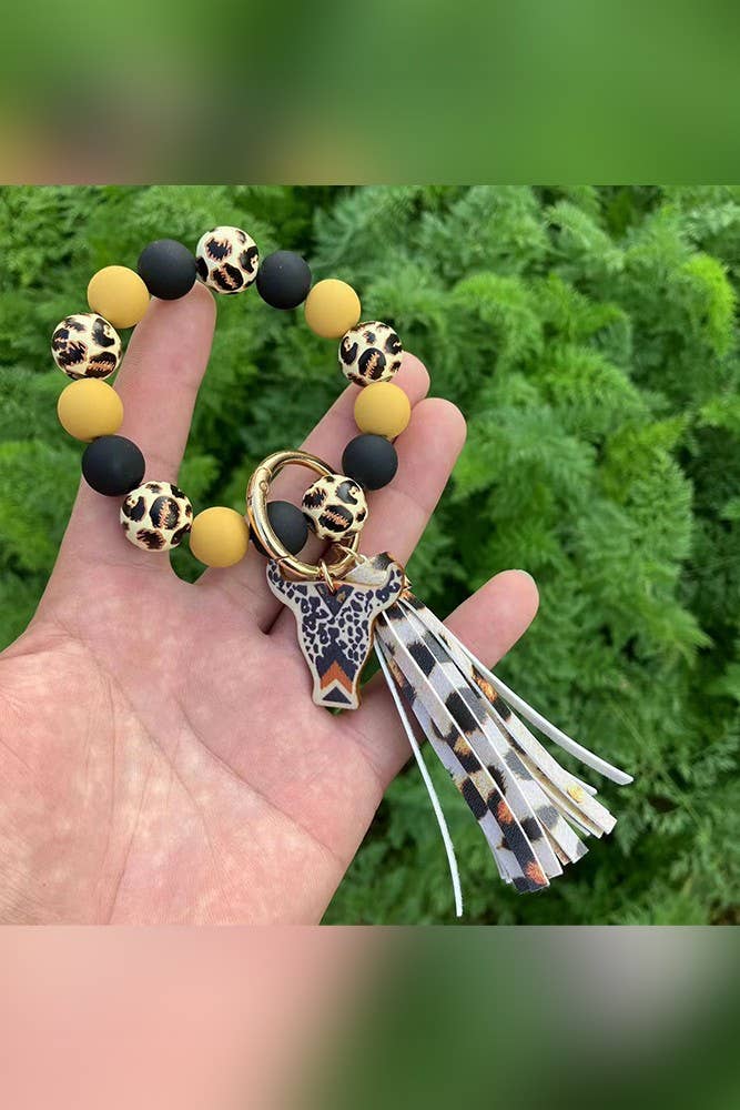 UNISHE - Venta al por mayor Llavero - Mujer - Llavero con borlas cruzadas y cuentas de leopardo ZK12596