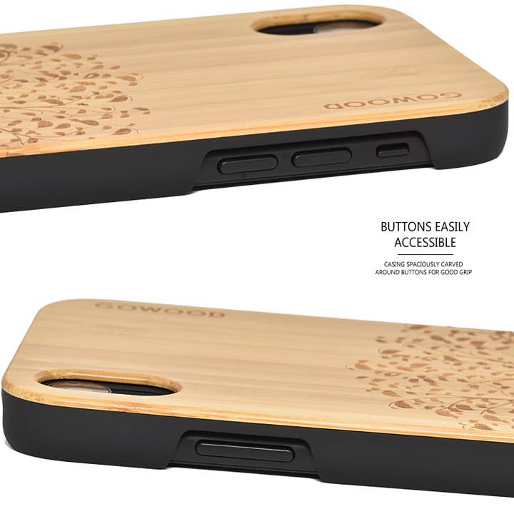 GOWOOD - Wholesale Phone Case - Women's - iPhone XR Case with Tree Engraved Bamboo Backside3