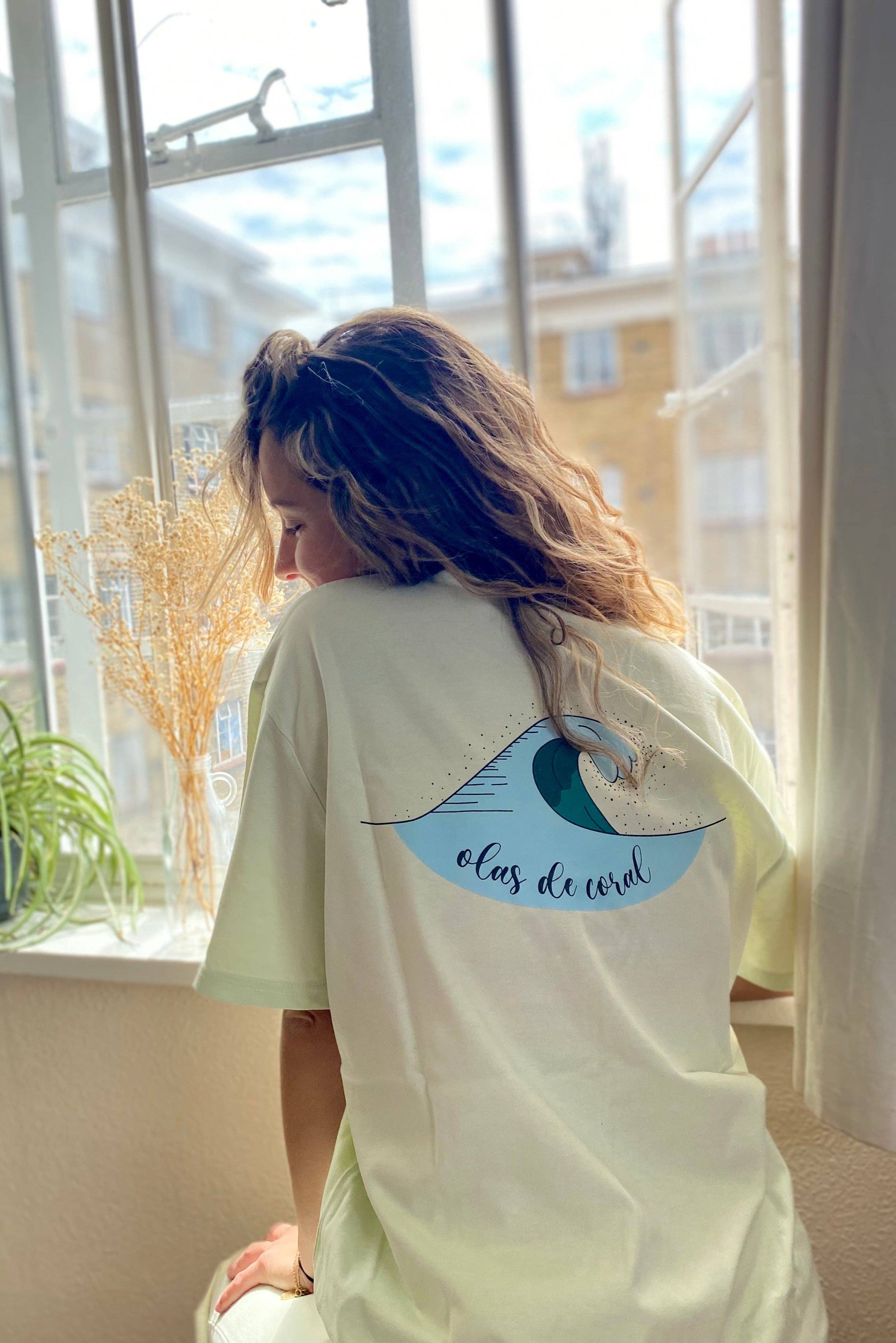 olas de coral - Wholesale Screen Printed T-Shirt - Unisex - Vamos Pal Agua Sustainable Surf T-shirt - Mint Green3