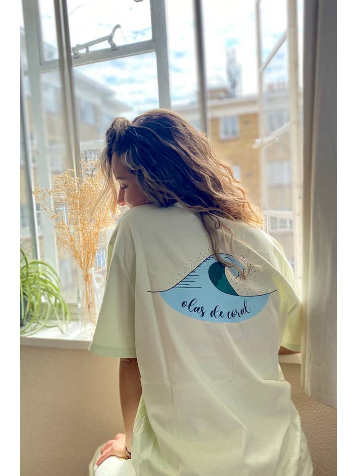 olas de coral - Wholesale Screen Printed T-Shirt - Unisex - Vamos Pal Agua Sustainable Surf T-shirt - Mint Green3