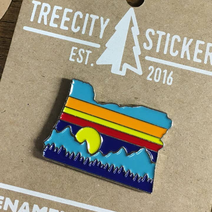 Tree City Stickers - Wholesale Lapel Pin/Button - Scenic Neon Oregon - Enamel Pin0