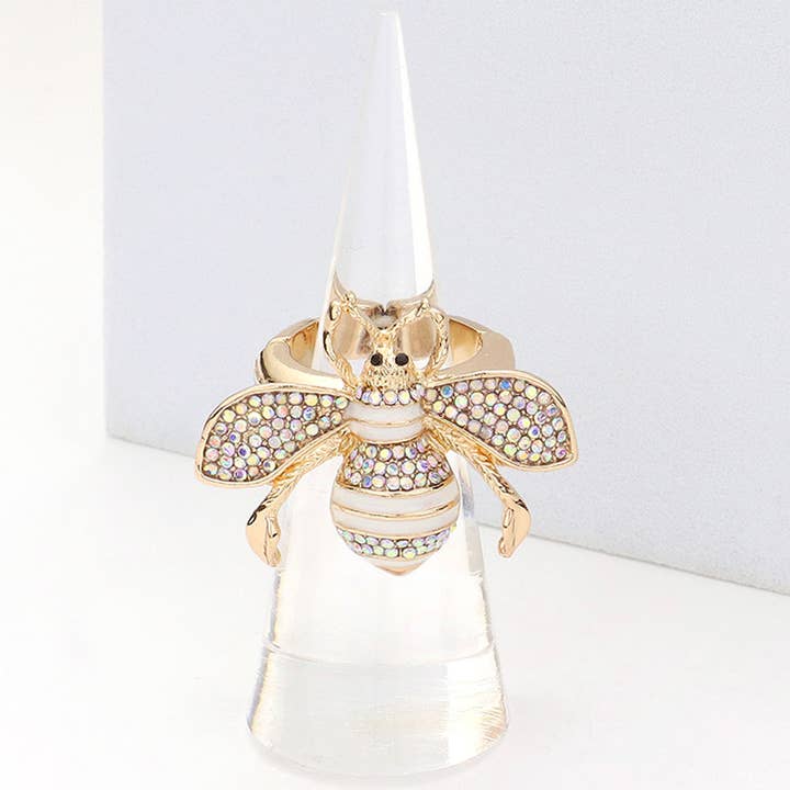 Rhinestone Embellished Honey Bee Stretch Ring for wholesale by Sensibling Corp.