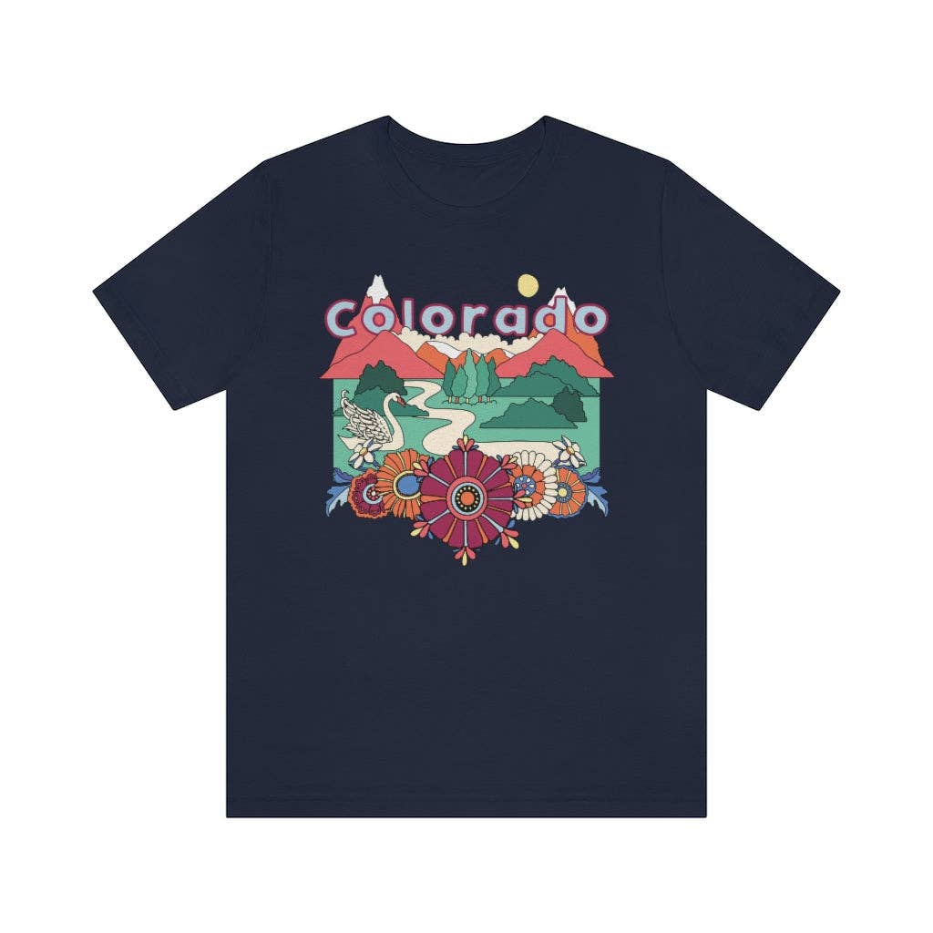 Hey Mountains - Wholesale Screen Printed T-Shirt - Women's - Colorado T-Shirt - Retro Mountain / Hippie Style Colorado Sh6