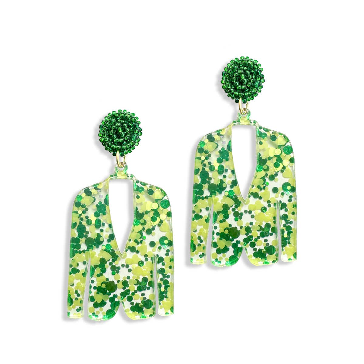 Viv&Lou - Wholesale Dangle Earrings - Green & Gold Glitter Masters Jacket Earrings
