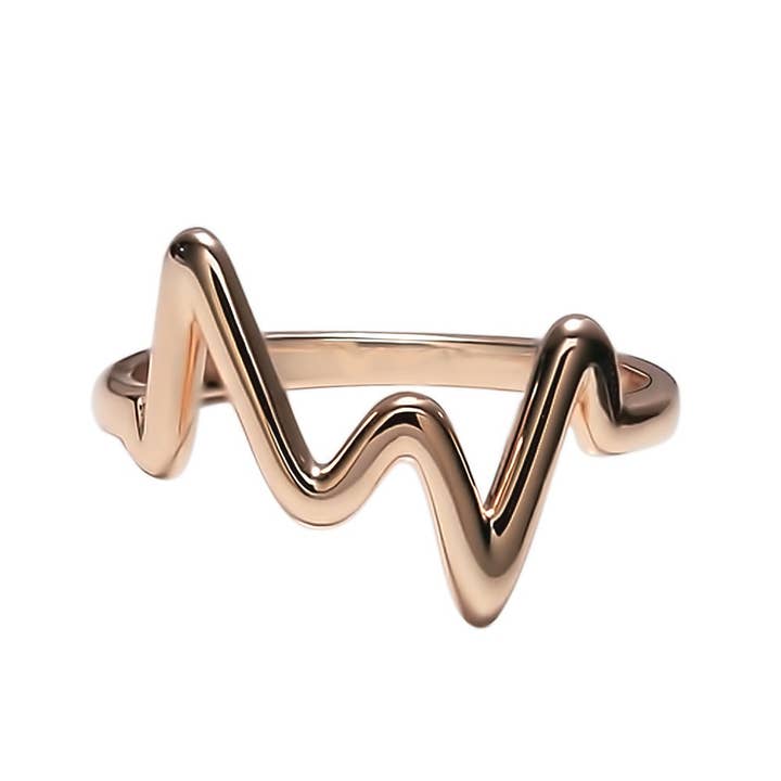 TwoBirch 18k Rose Gold Microplated 925 Silver Heartbeat Ring for wholesale by TwoBirch
