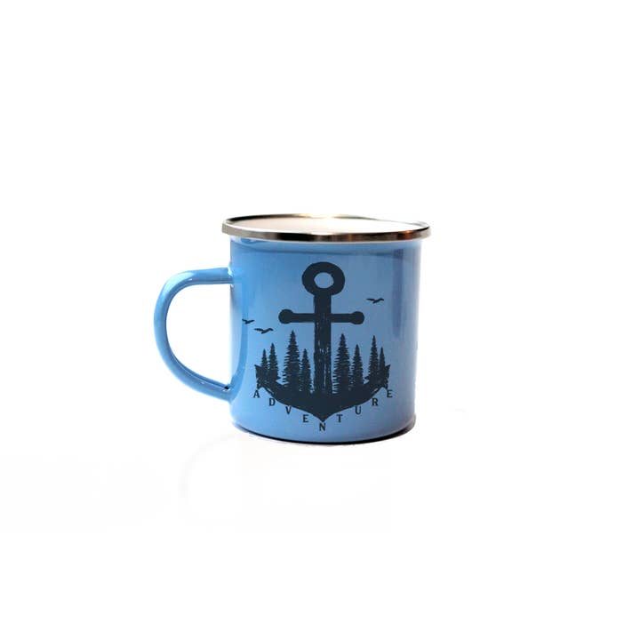 The Traveled Lane® - Wholesale Coffee Mug - Adventure Anchor Camp Mug, Enamel Camp Mug, Coastal Gifts