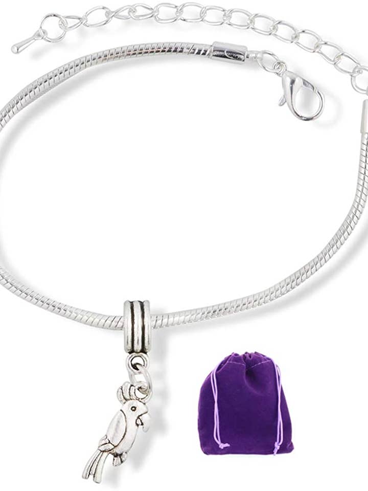 Bracciale con pappagallo | Bracciale con ciondolo a forma di serpente in acciaio inox con uccelli per la vendita all'ingrosso da parte di Dave The Bunny