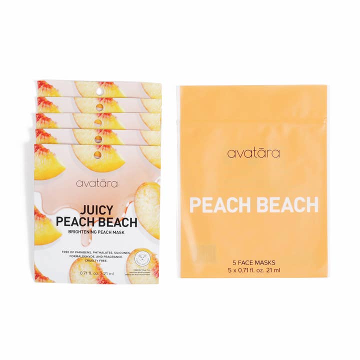 Masque illuminateur Juicy Peach Beach en tissu à la pêche, paquet de 5 pour la vente par Avatara