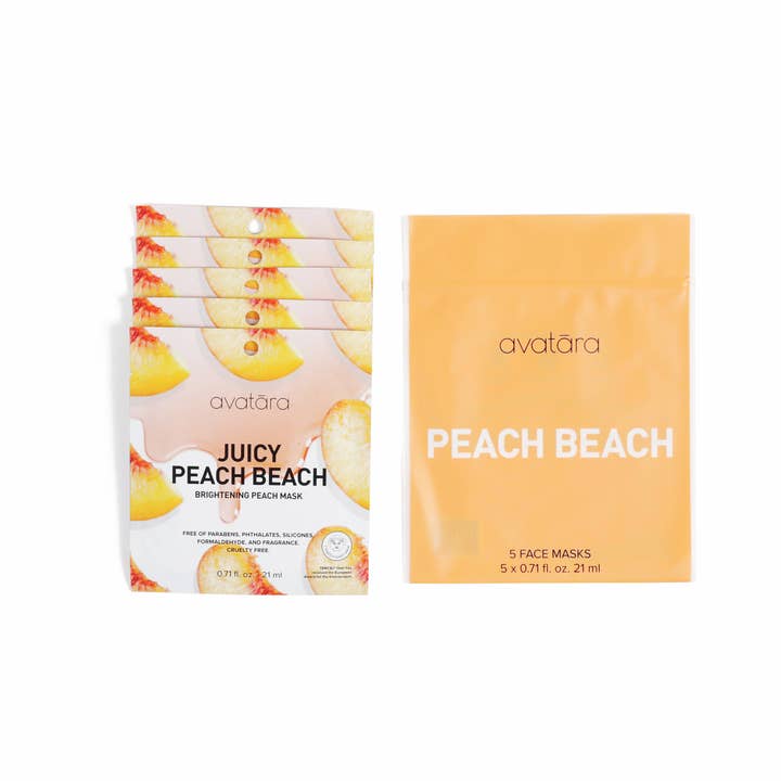 Juicy Peach Beach Brightening Peach Sheet Mask - 5 Pack for wholesale by Avatara