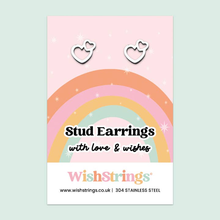 Dubbelhjärtade stiftörhängen | 304 rostfritt stål | E007 för wholesale av WishStrings