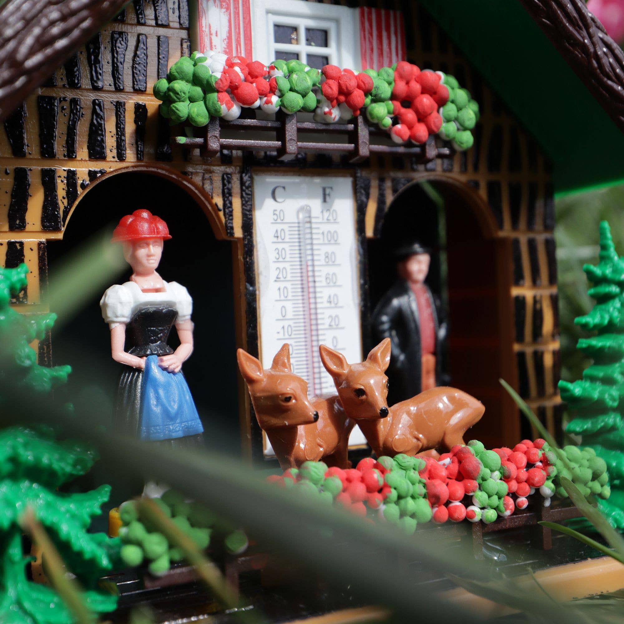 Tribal Trade GmbH - Wholesale Decorative Figurine - Wetterhaus thermometer Schwarzwald 02 green roof with deer11