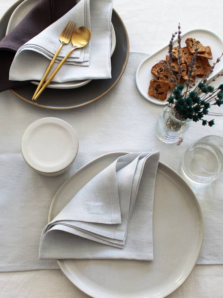 Bluish Light Gray Linen Table Runner for wholesale by My Kitchen Linens
