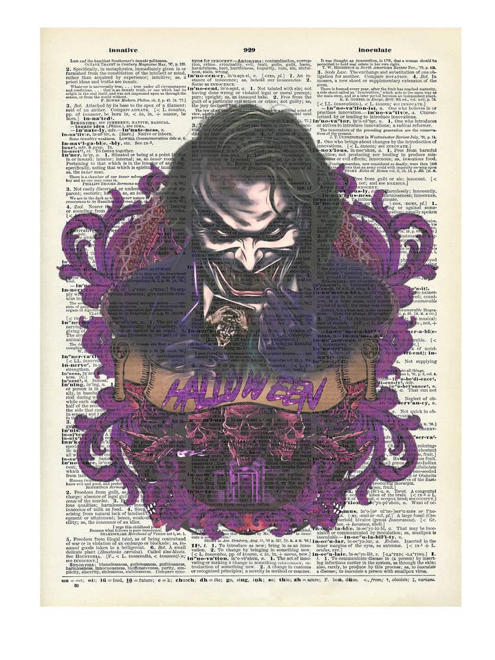 Joker , horror, Halloween, Vintage Dictionary Prints for wholesale by Crazilyhumbledesigns